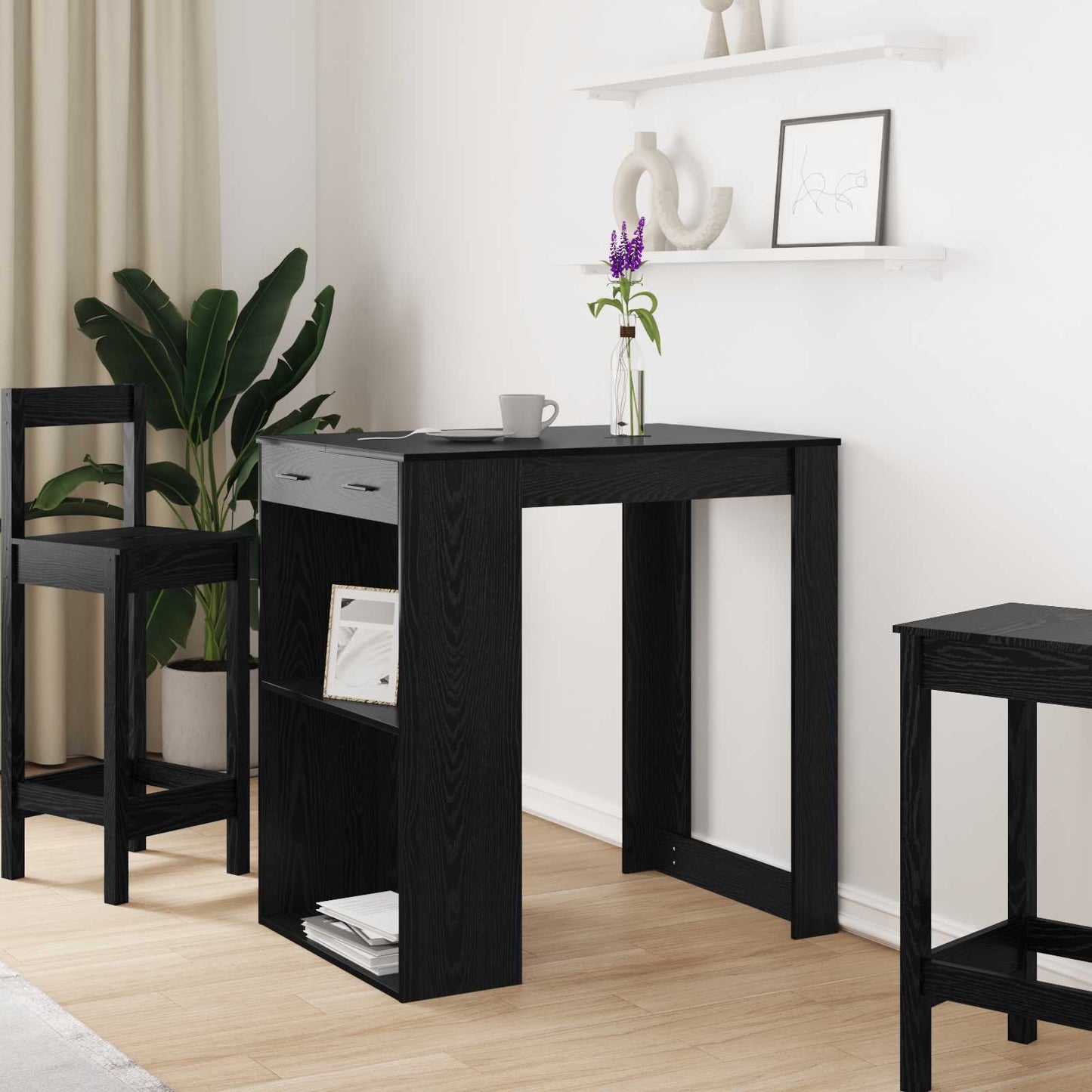 Barbord med skuff Svart Eik 102 x 70 x 103,5 cm Konstruert tre