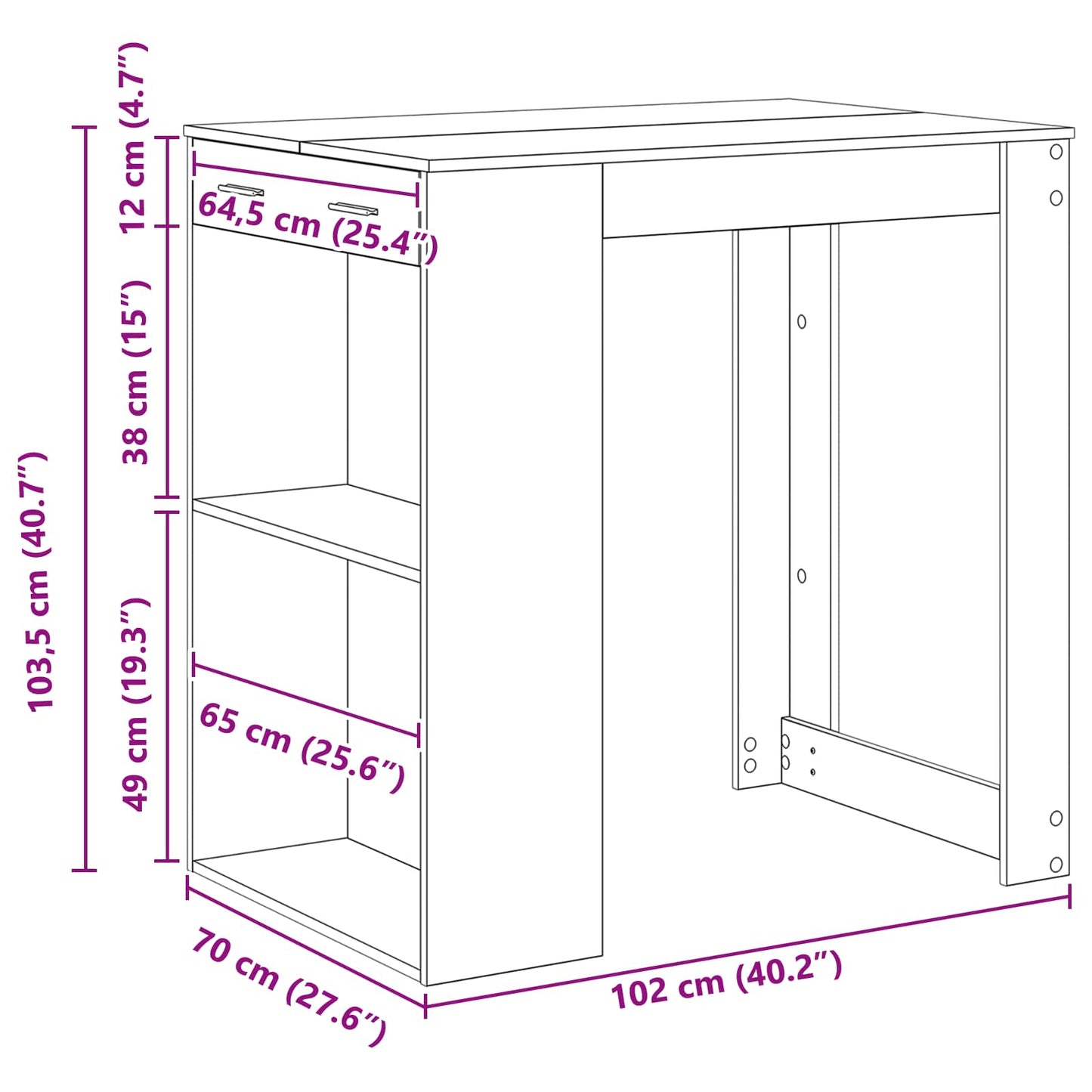 Barbord med skuff Svart Eik 102 x 70 x 103,5 cm Konstruert tre