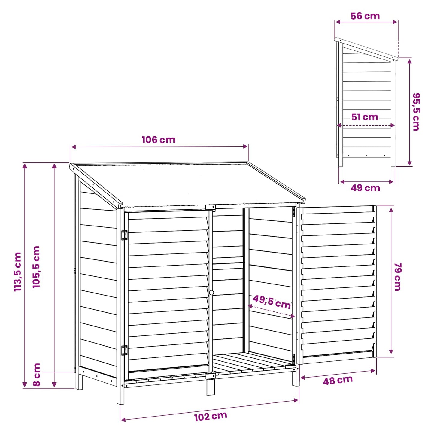 Hagehus med tak Hvit 106 x 56 x 113,5 cm Massiv Furu Tre