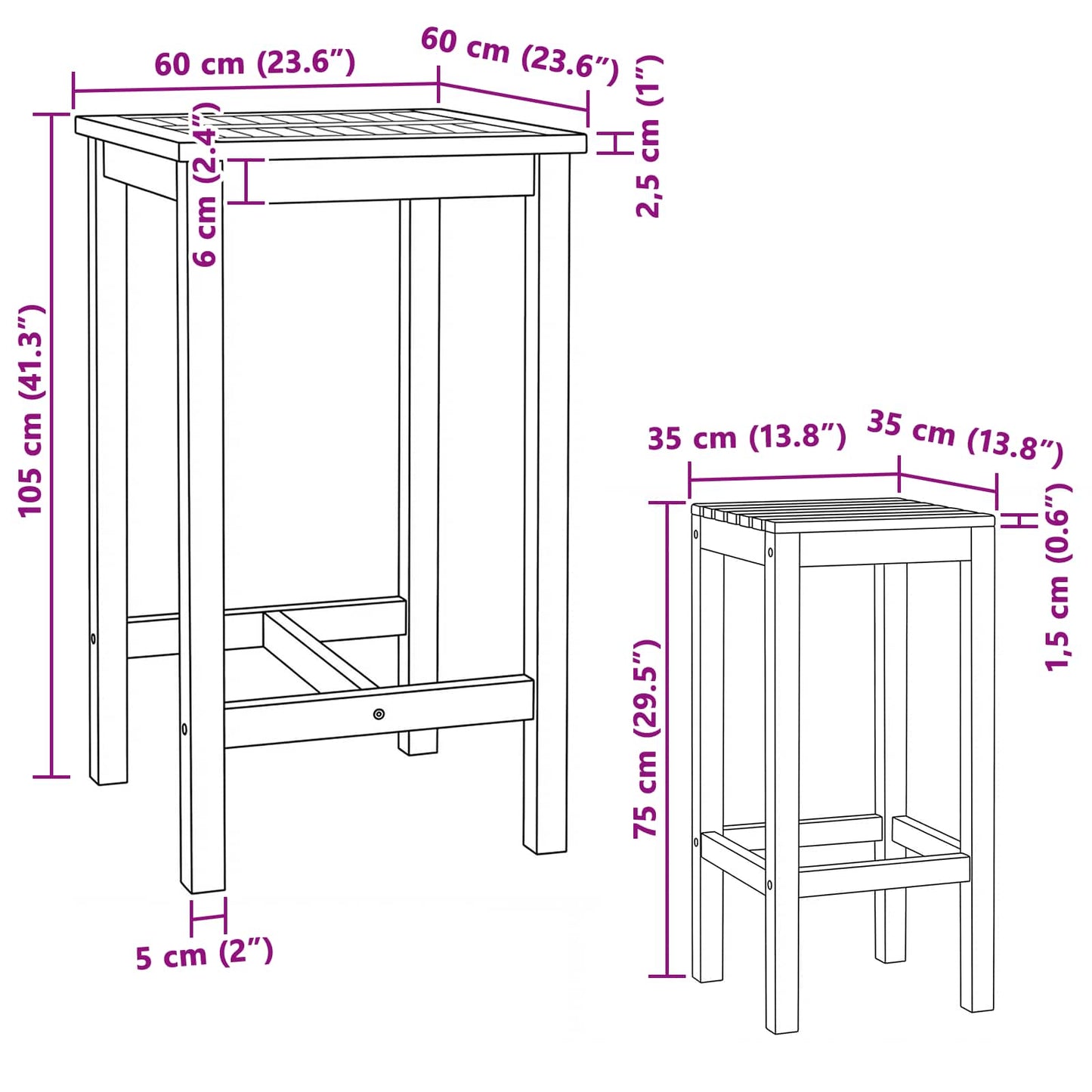 Ute Barsett 3 pcs Ubehandlet Massivt Teaktre