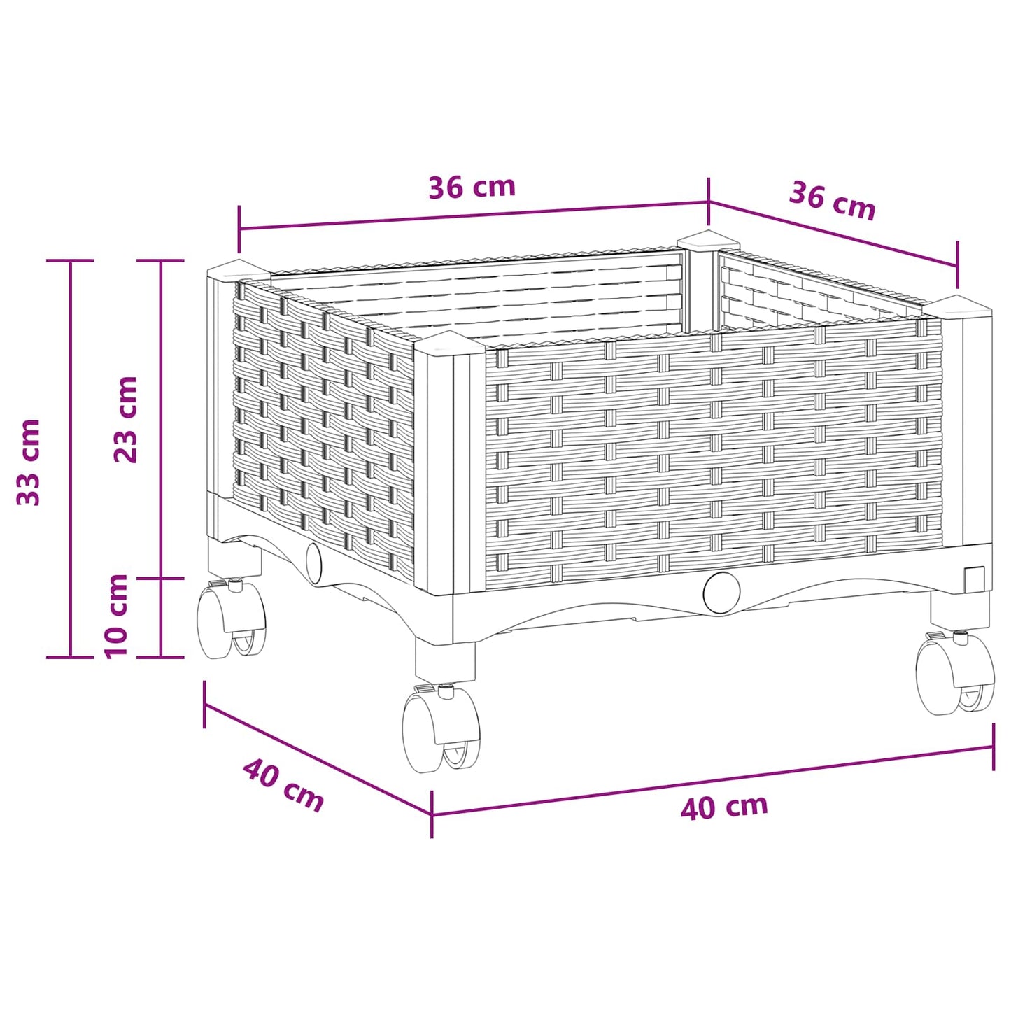 Hagekrukke med hjul Hvit 40 x 40 x 33 cm PP
