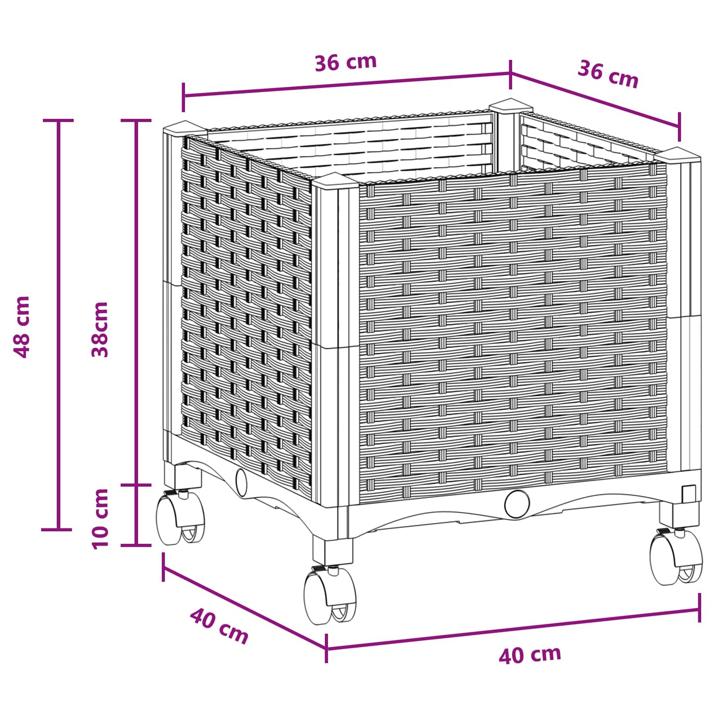 Hagekrukke med hjul Brun 40 x 40 x 44 cm PP