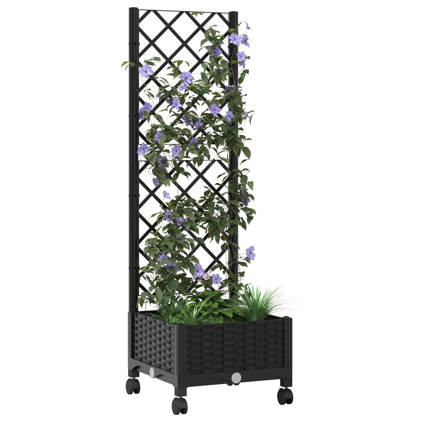 Hageplanter med espalier og hjul Svart 40 x 40 x 131,5 cm PP