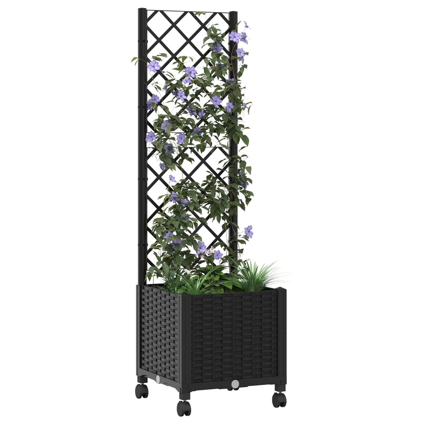 Hageplanter med espalier og hjul Svart 40 x 40 x 146 cm PP