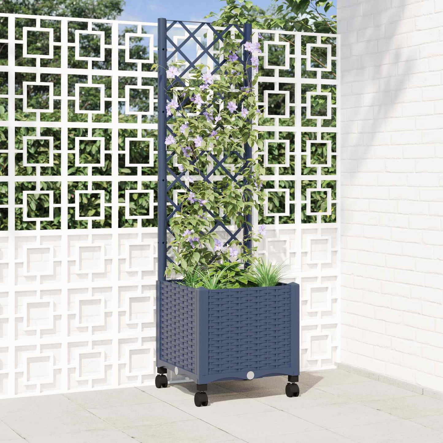 Hageplanter med espalier og hjul Blågrå 40 x 40 x 146 cm PP