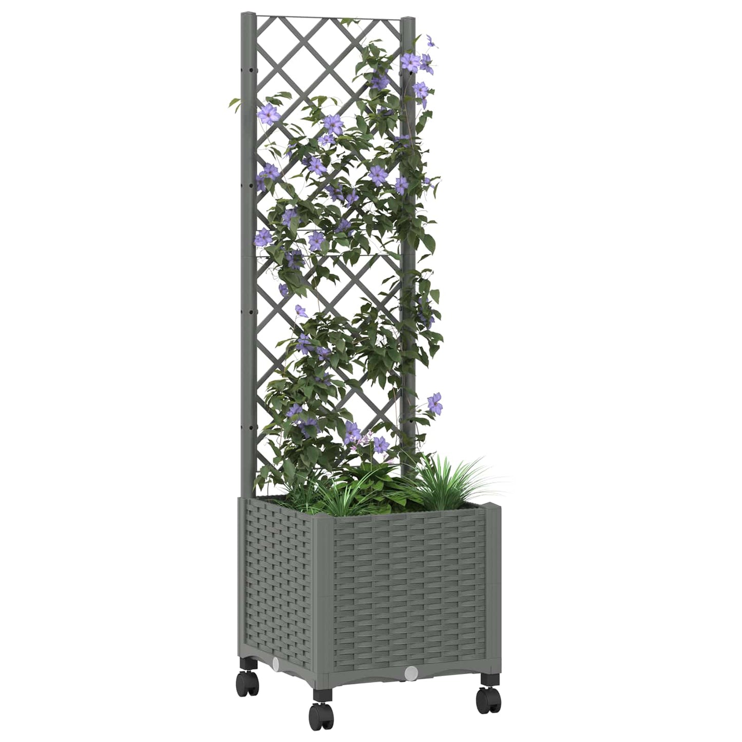 Hageplanter med espalier og hjul Lysegrå 40 x 40 x 146 cm PP