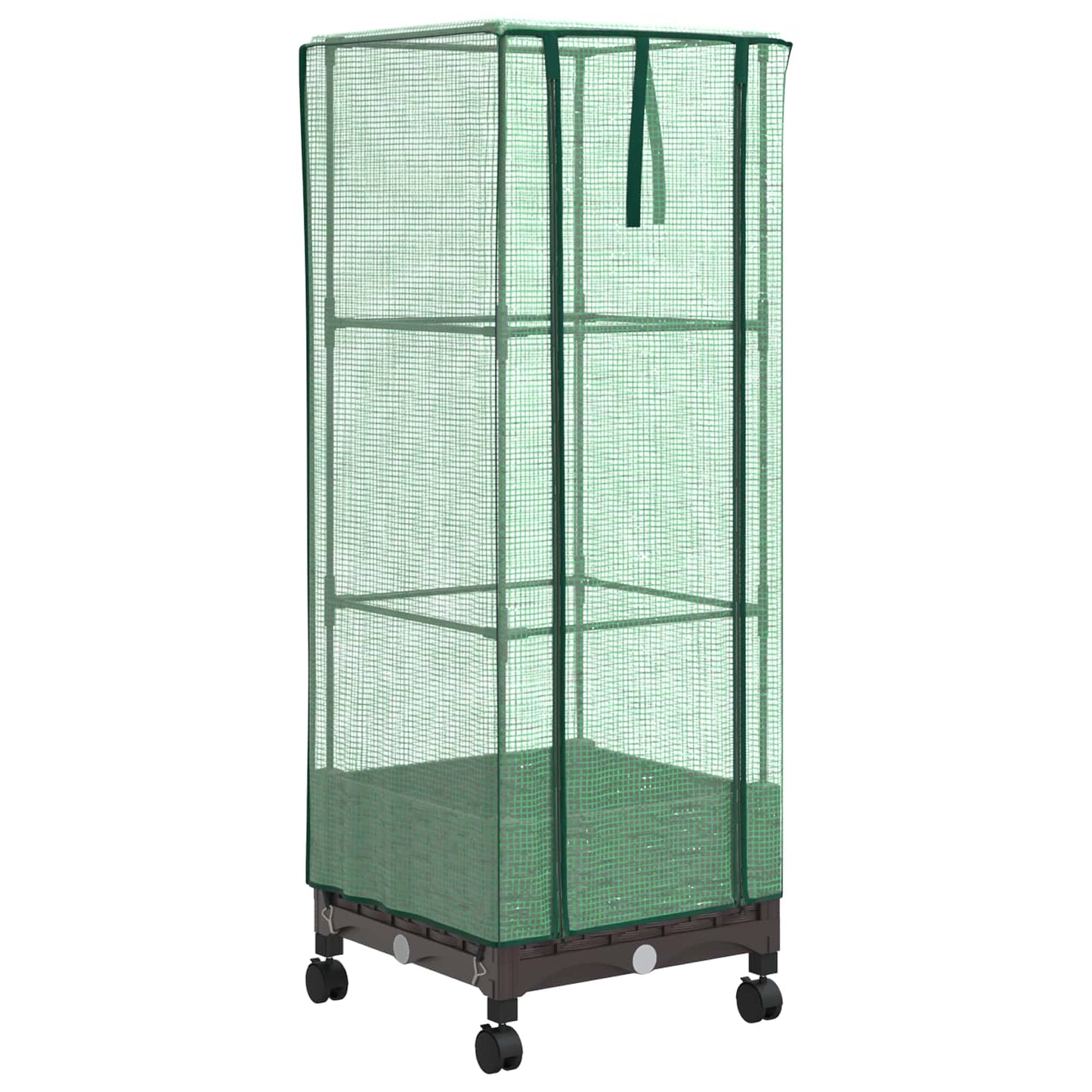Hageplantekasse med drivhusdeksel og hjul Brun 40 x 40 x 129 cm