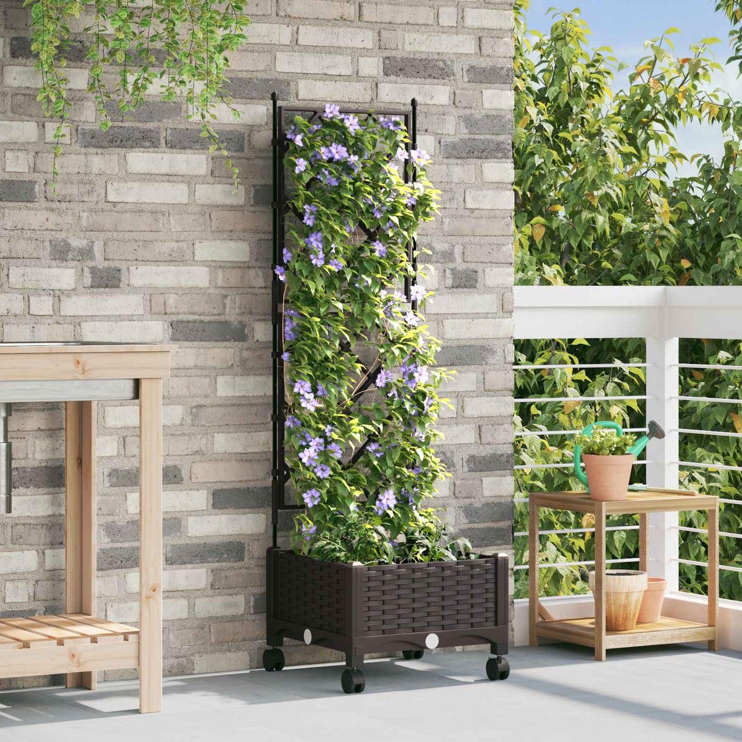Hageplanter med espalier og hjul Brun 40 x 40 x 131,5 cm PP