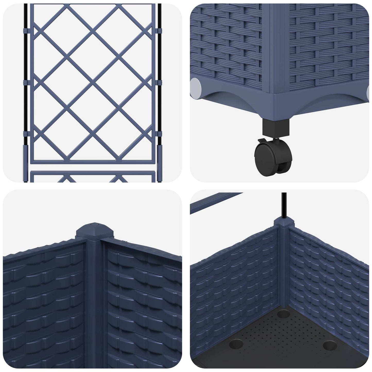 Hageplanter med espalier og hjul Grå 40 x 40 x 131,5 cm PP