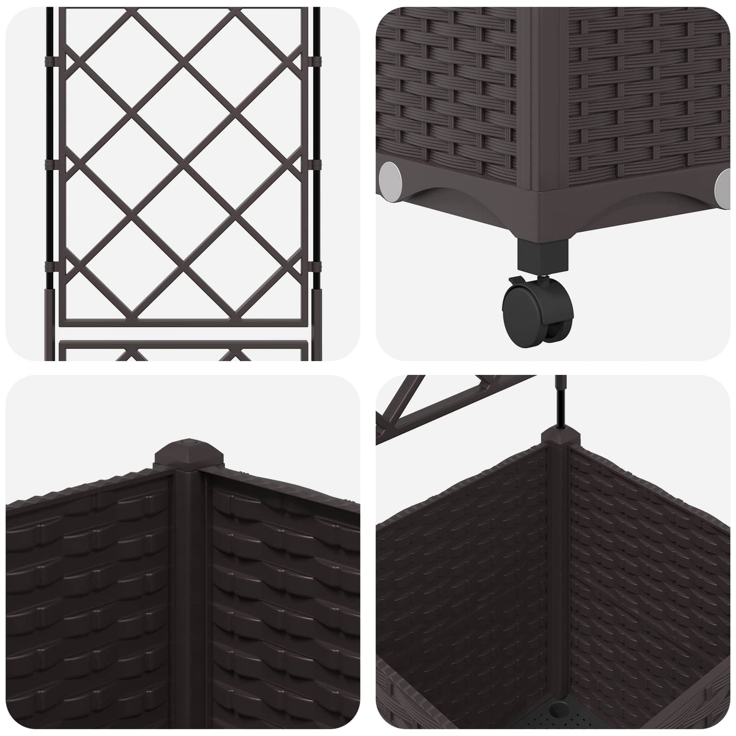Hageplanter med espalier og hjul Brun 40 x 40 x 149 cm PP