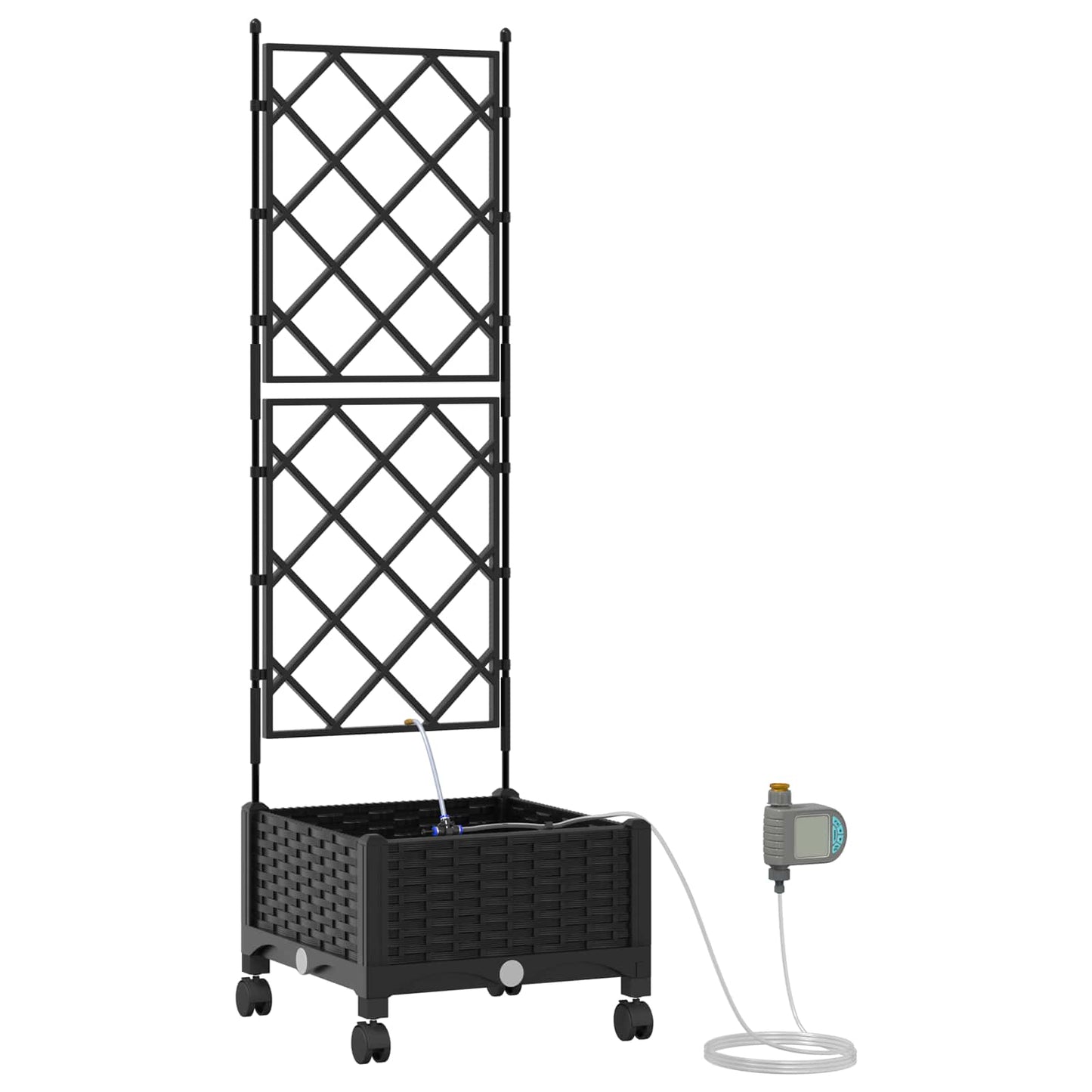 Hageplantekasse med vanning og hjul Svart 40 x 40 x 132 cm PP