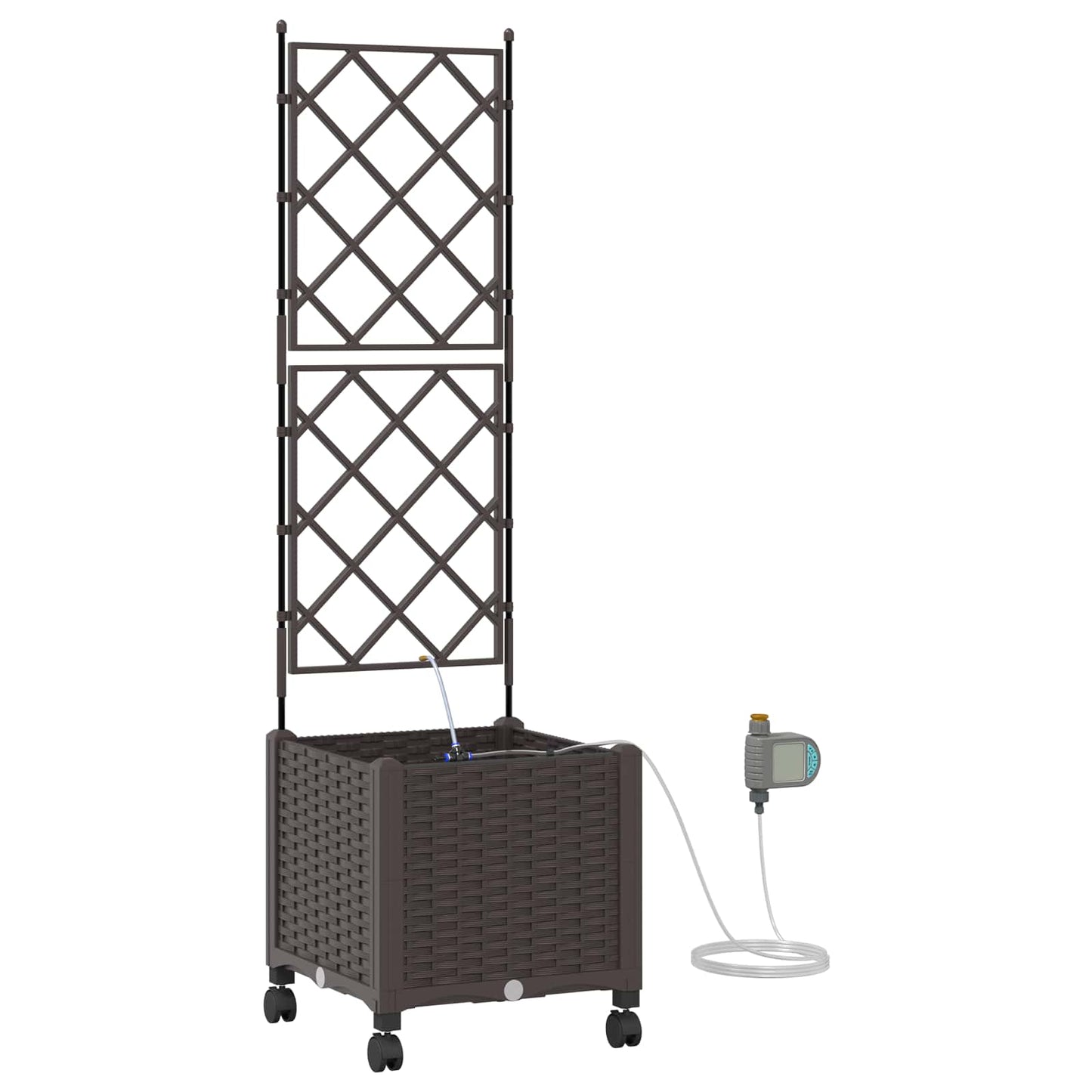 Hageplantekasse med vanning og hjul Brun 40 x 40 x 148 cm PP