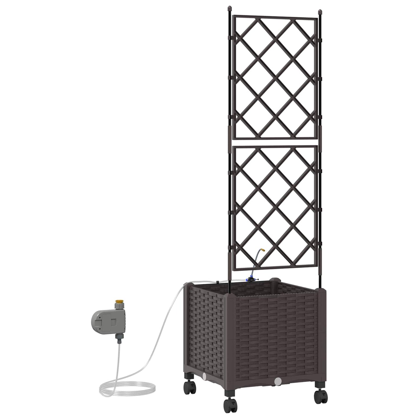 Hageplantekasse med vanning og hjul Brun 40 x 40 x 148 cm PP