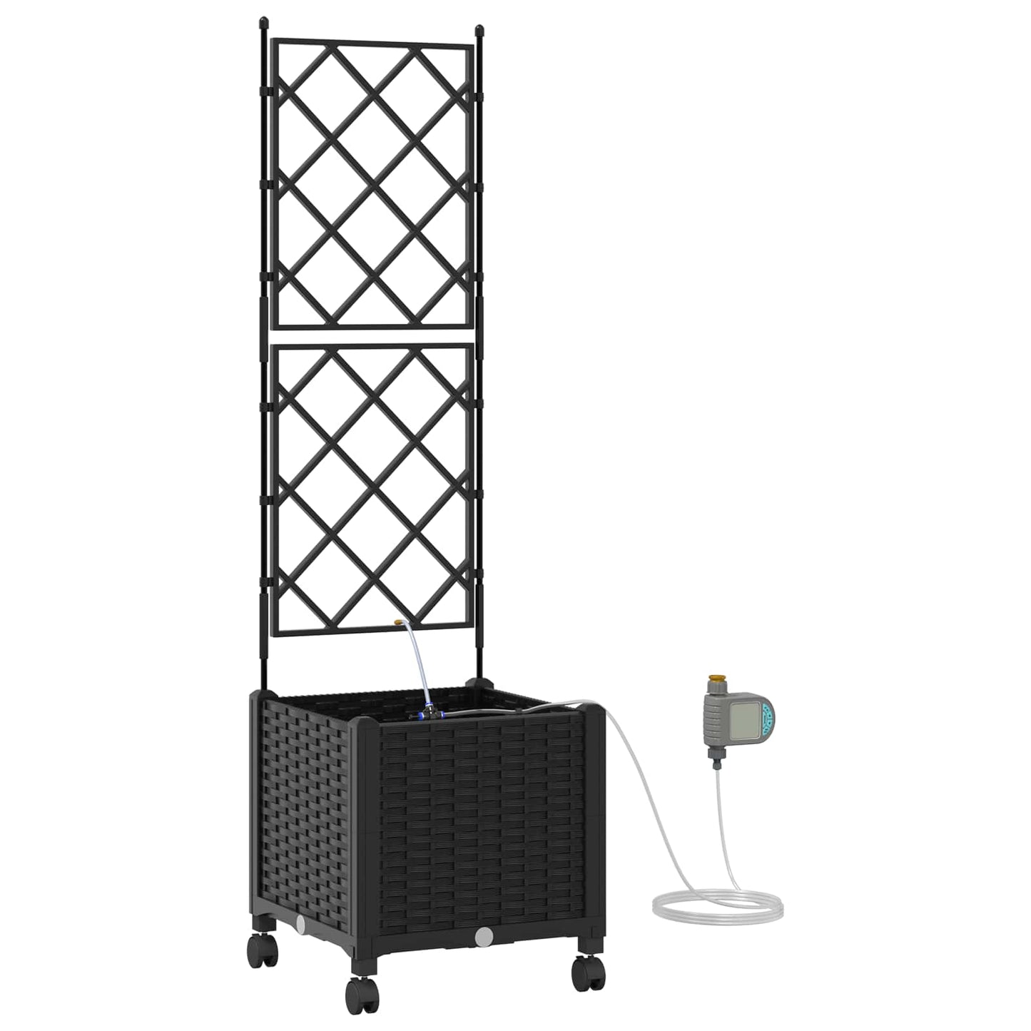Hageplantekasse med vanning og hjul Svart 40 x 40 x 148 cm PP
