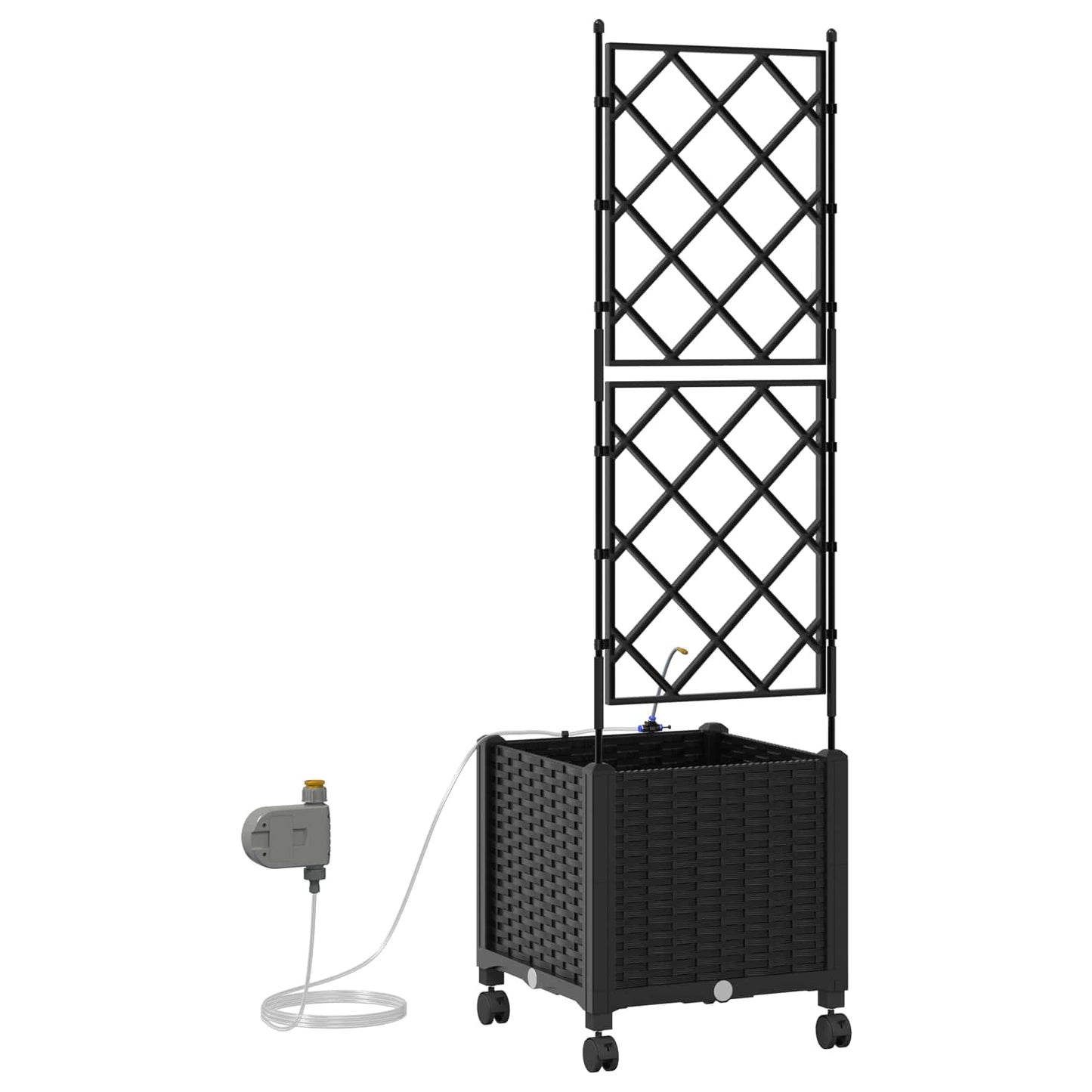 Hageplantekasse med vanning og hjul Svart 40 x 40 x 148 cm PP