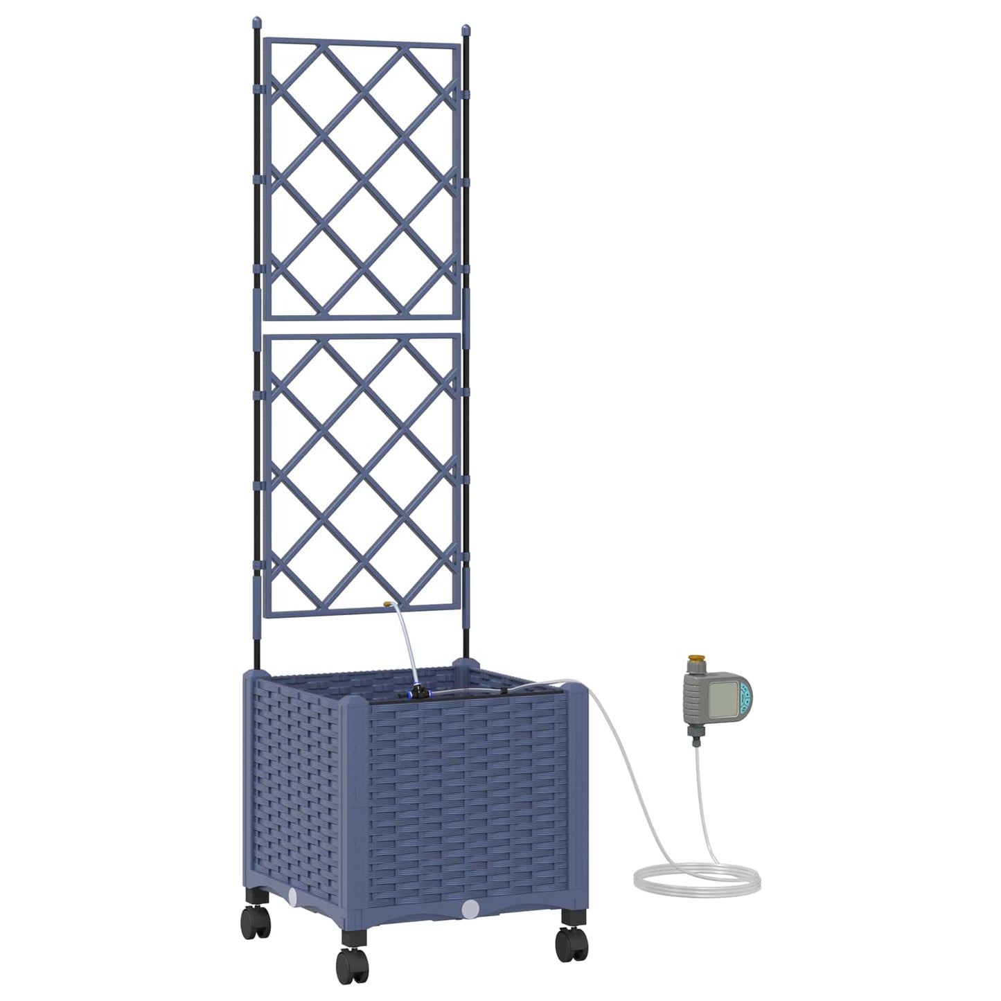 Hageplantekasse med vanning og hjul Grå 40 x 40 x 148 cm PP