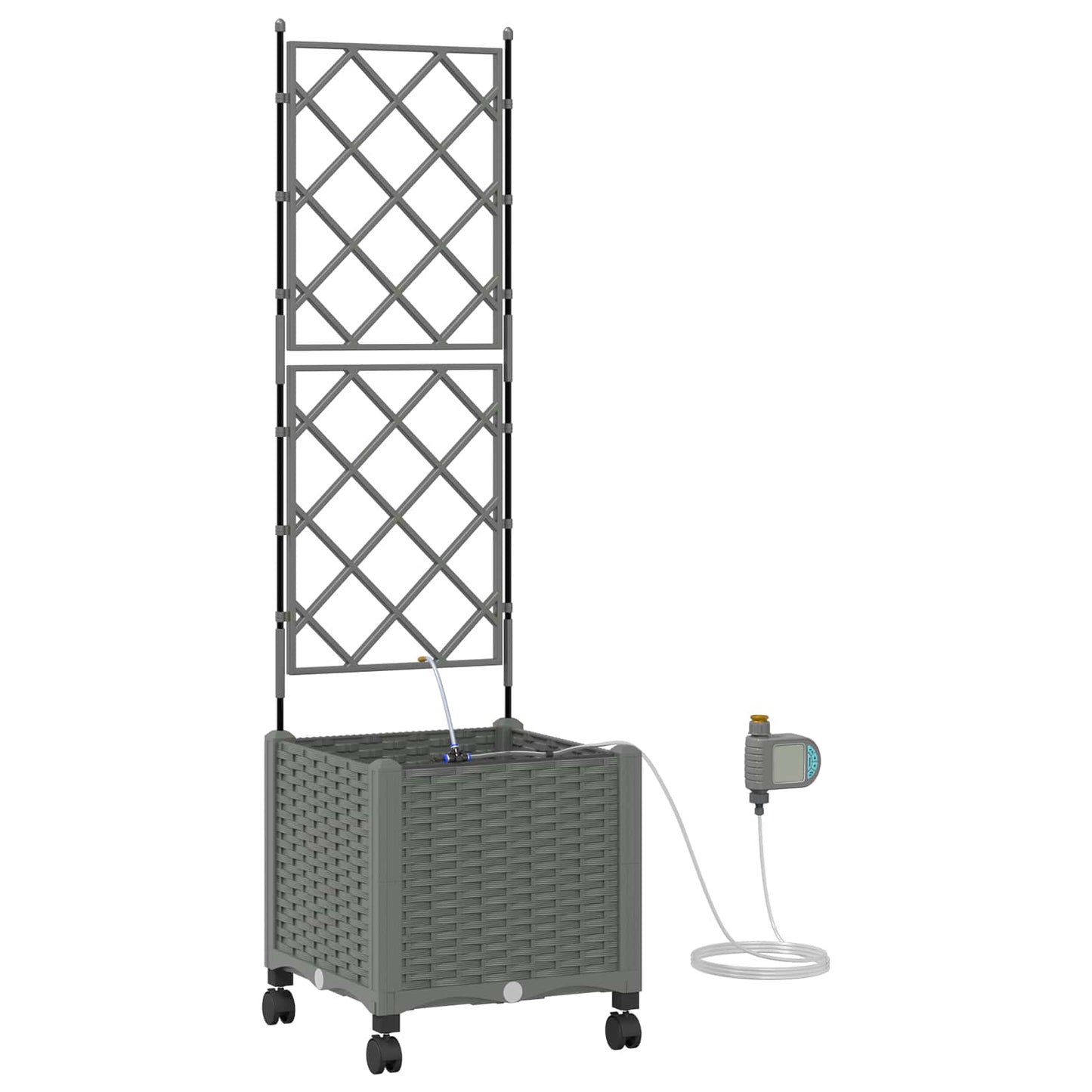 Hageplantekasse med vanning og hjul Lysegrå 40 x 40 x 148 cm PP