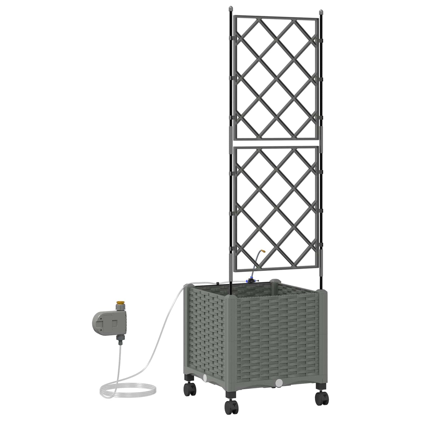 Hageplantekasse med vanning og hjul Lysegrå 40 x 40 x 148 cm PP