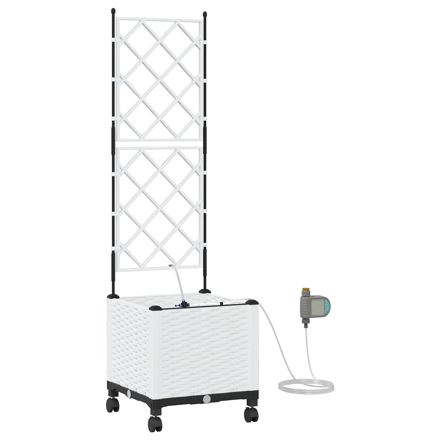 Hageplantekasse med vanning og hjul Hvit 40 x 40 x 148 cm PP