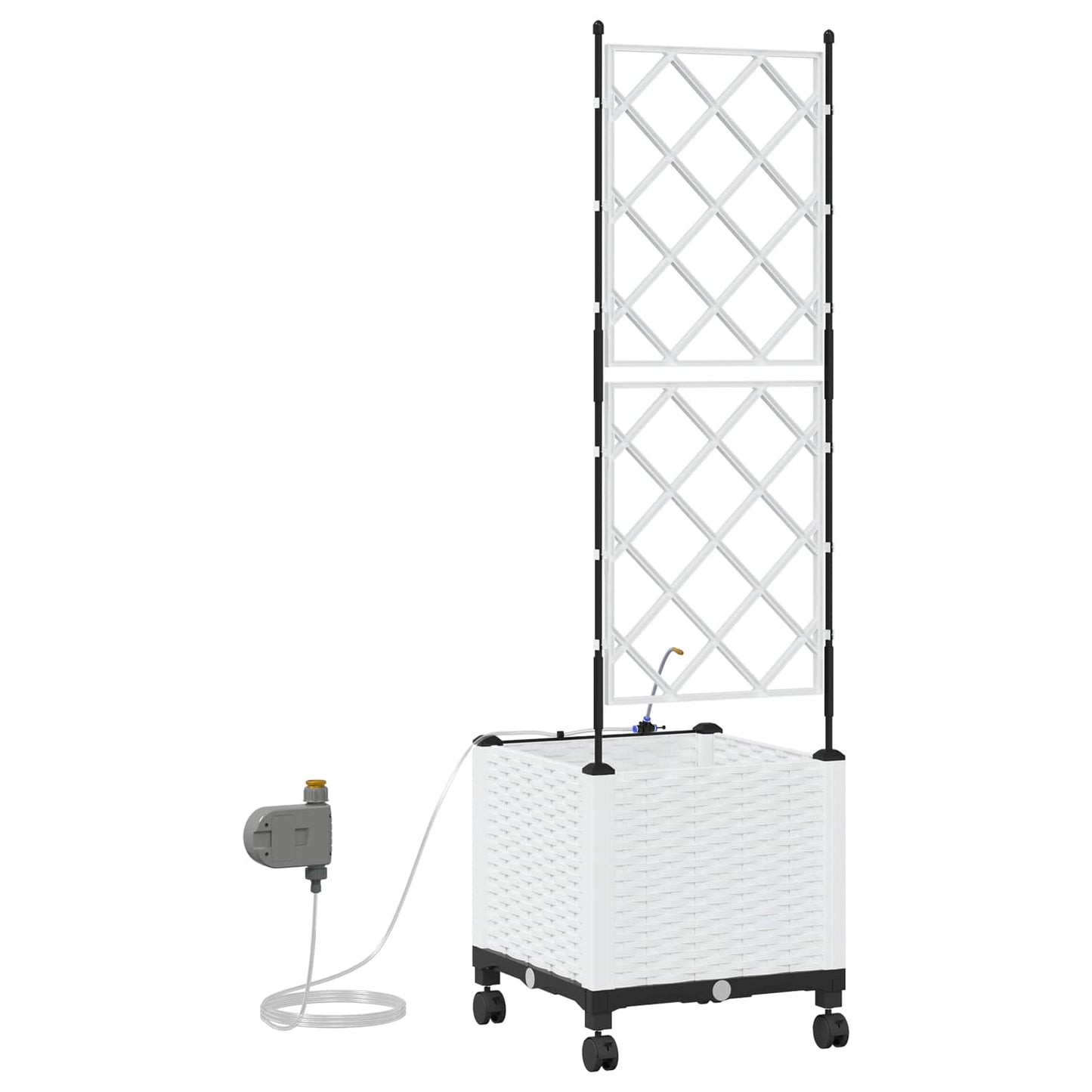 Hageplantekasse med vanning og hjul Hvit 40 x 40 x 148 cm PP