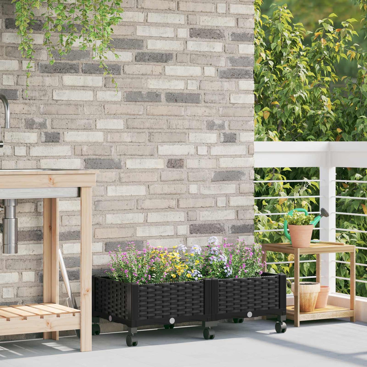 Hagekrukke med hjul Svart 80 x 40 x 29 cm PP
