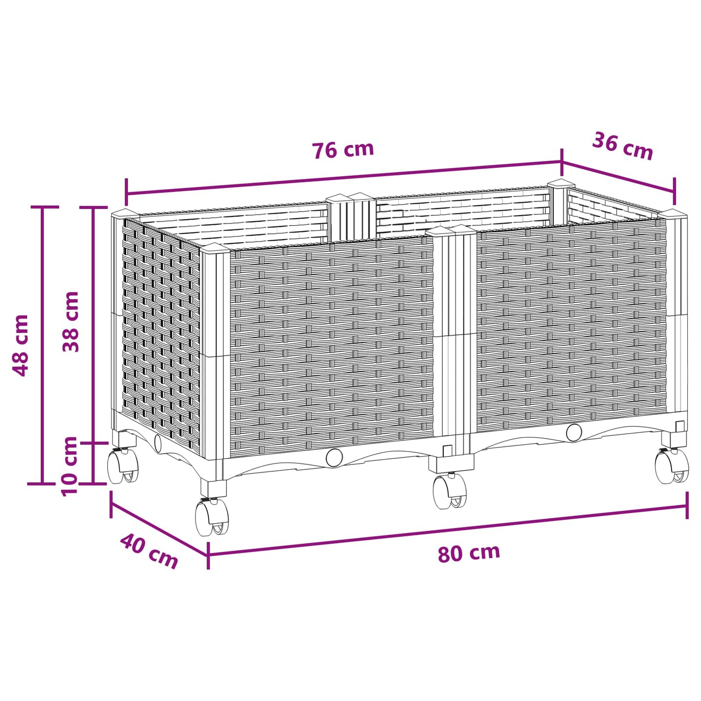 Hagekrukke med hjul Svart 80 x 40 x 44 cm PP
