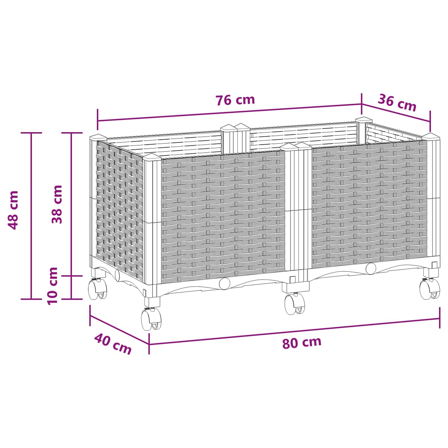 Hagekrukke med hjul Hvit 80 x 40 x 48 cm PP