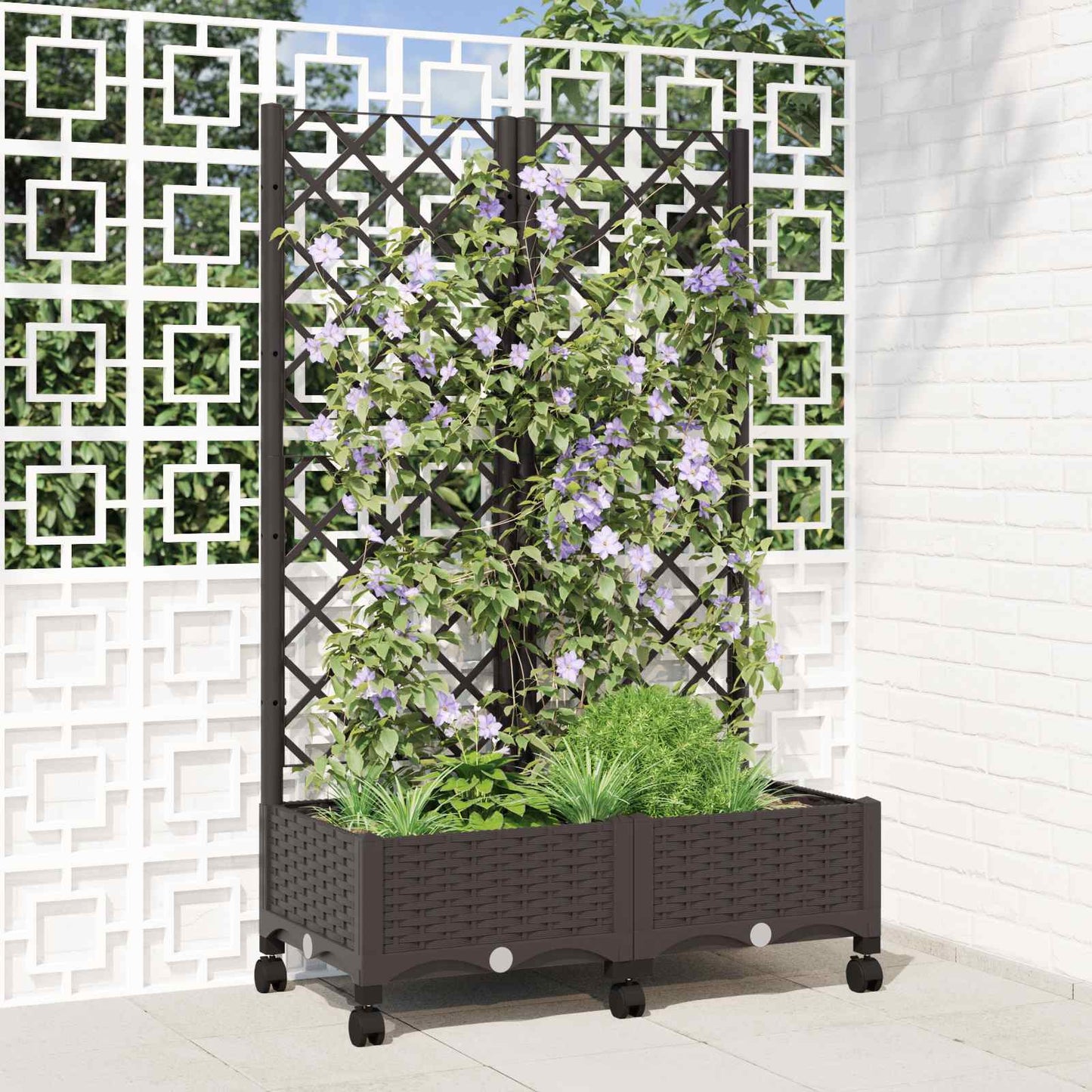 Hageplanter med espalier og hjul Brun 80 x 40 x 131,5 cm PP