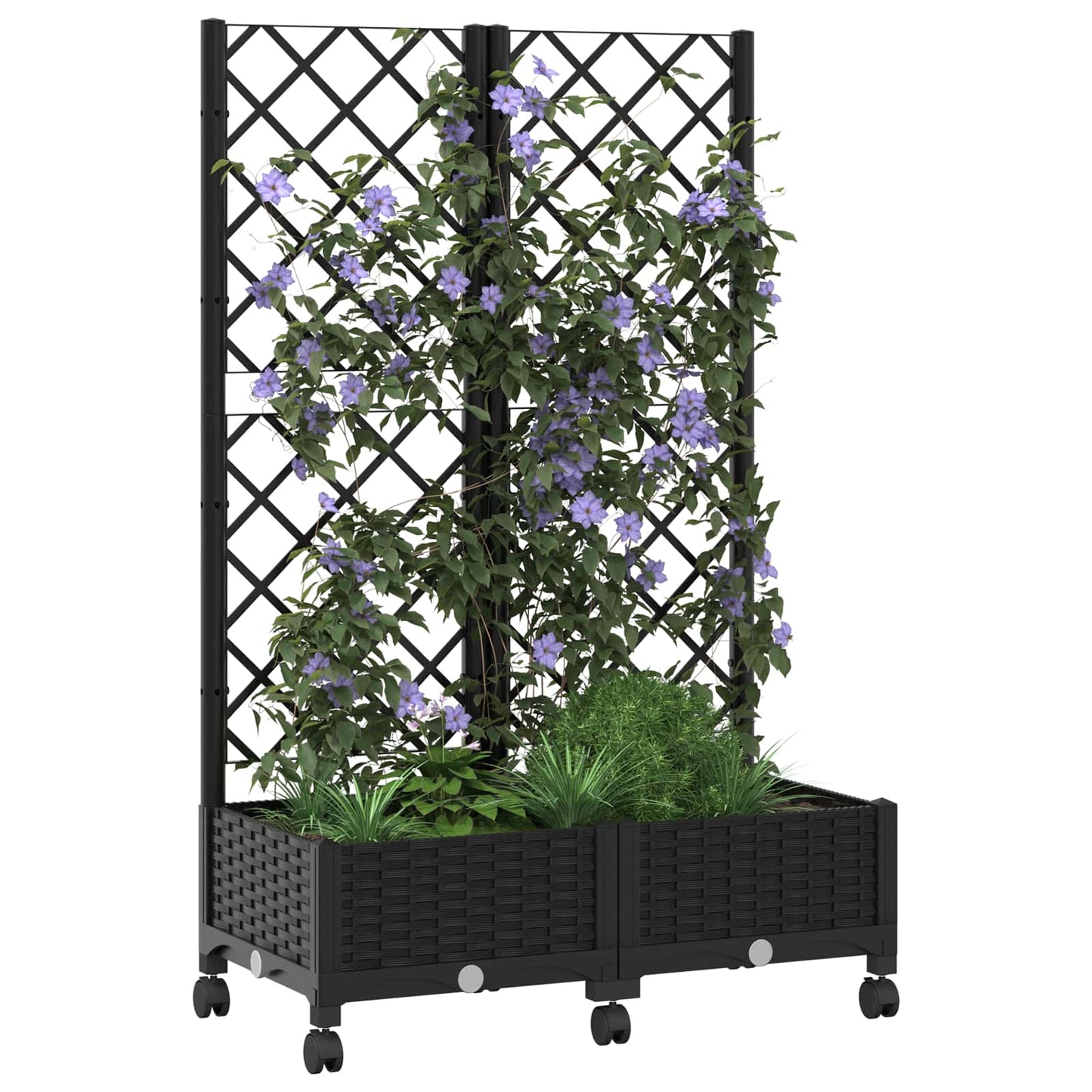 Hageplanter med espalier og hjul Svart 80 x 40 x 131,5 cm PP
