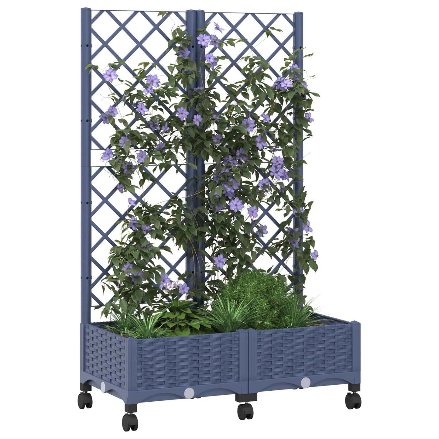 Hageplanter med espalier og hjul Blågrå 80 x 40 x 131,5 cm PP