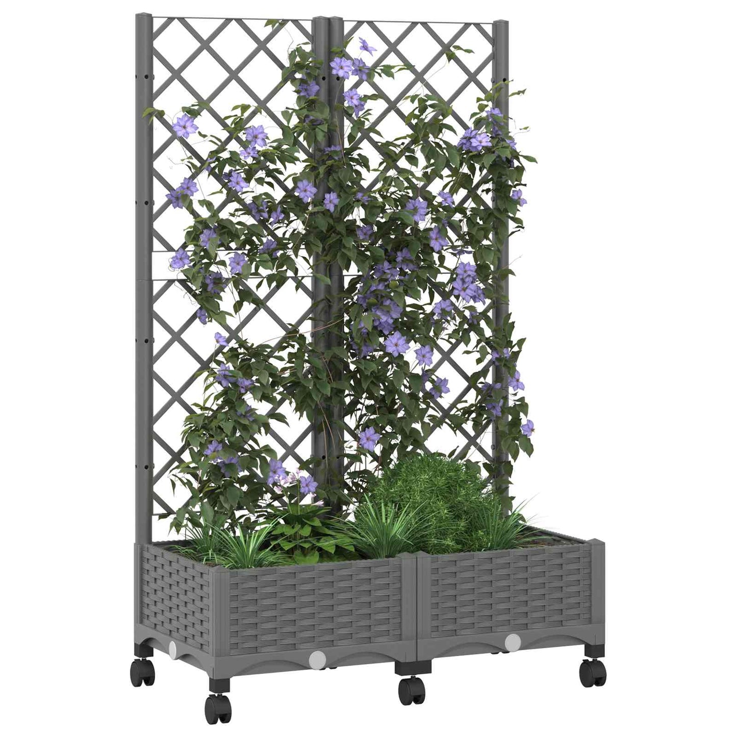 Hageplanter med espalier og hjul Lysegrå 80 x 40 x 131,5 cm PP