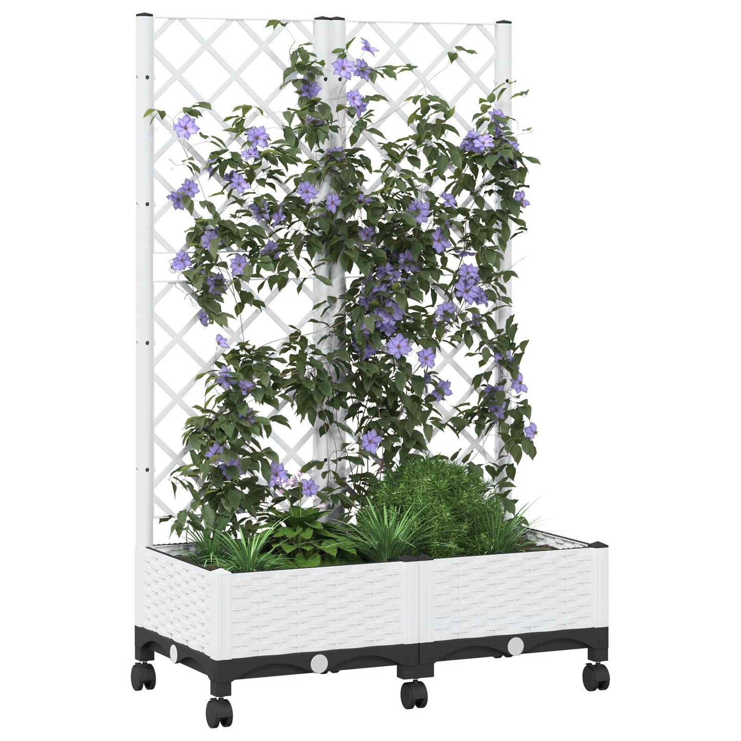 Hageplanter med espalier og hjul Hvit 80 x 40 x 131,5 cm PP