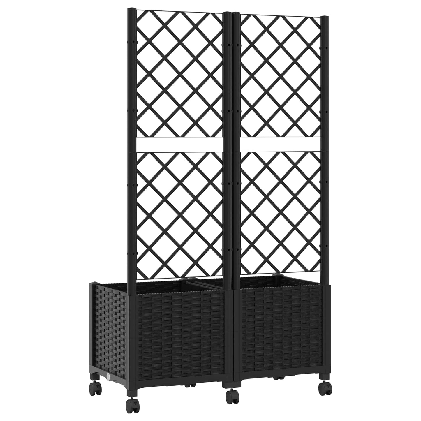 Hageplanter med espalier og hjul Svart 80 x 40 x 146 cm PP