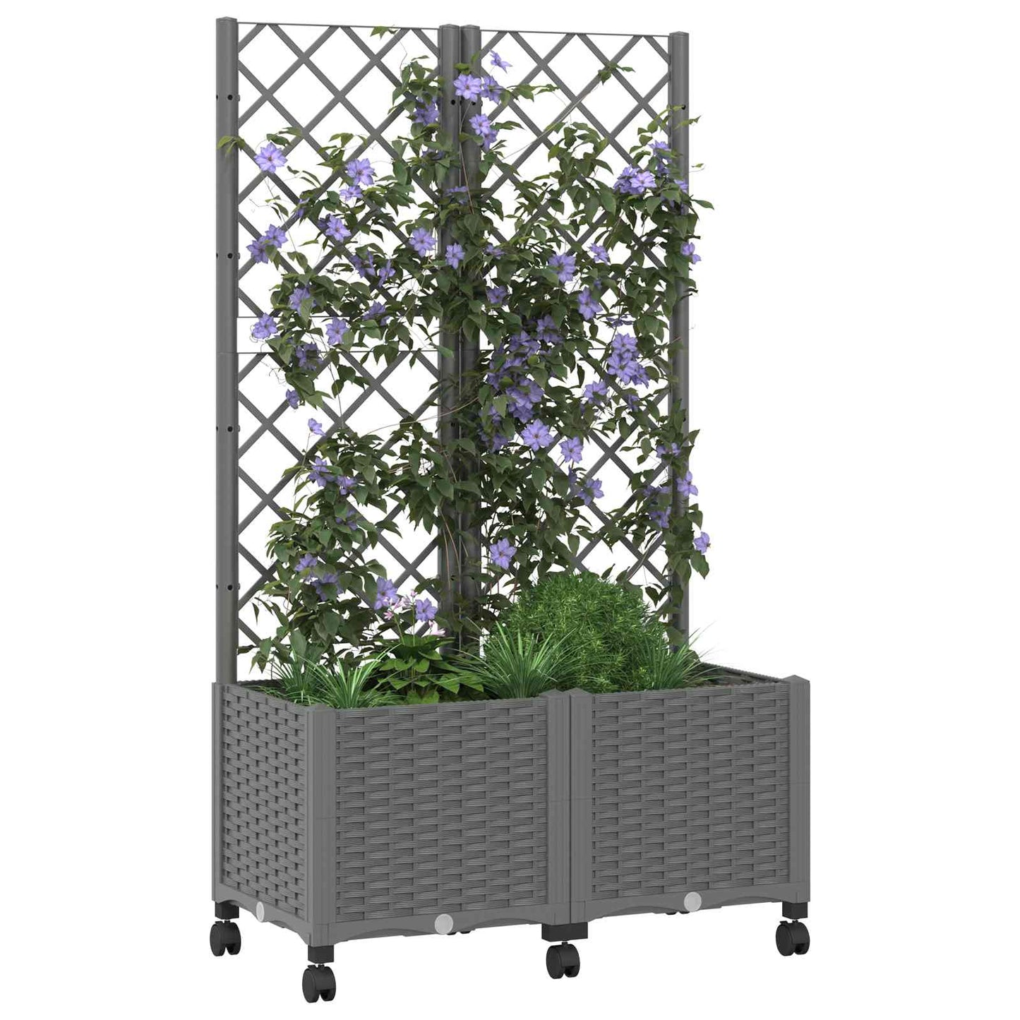 Hageplanter med espalier og hjul Lysegrå 80 x 40 x 146 cm PP