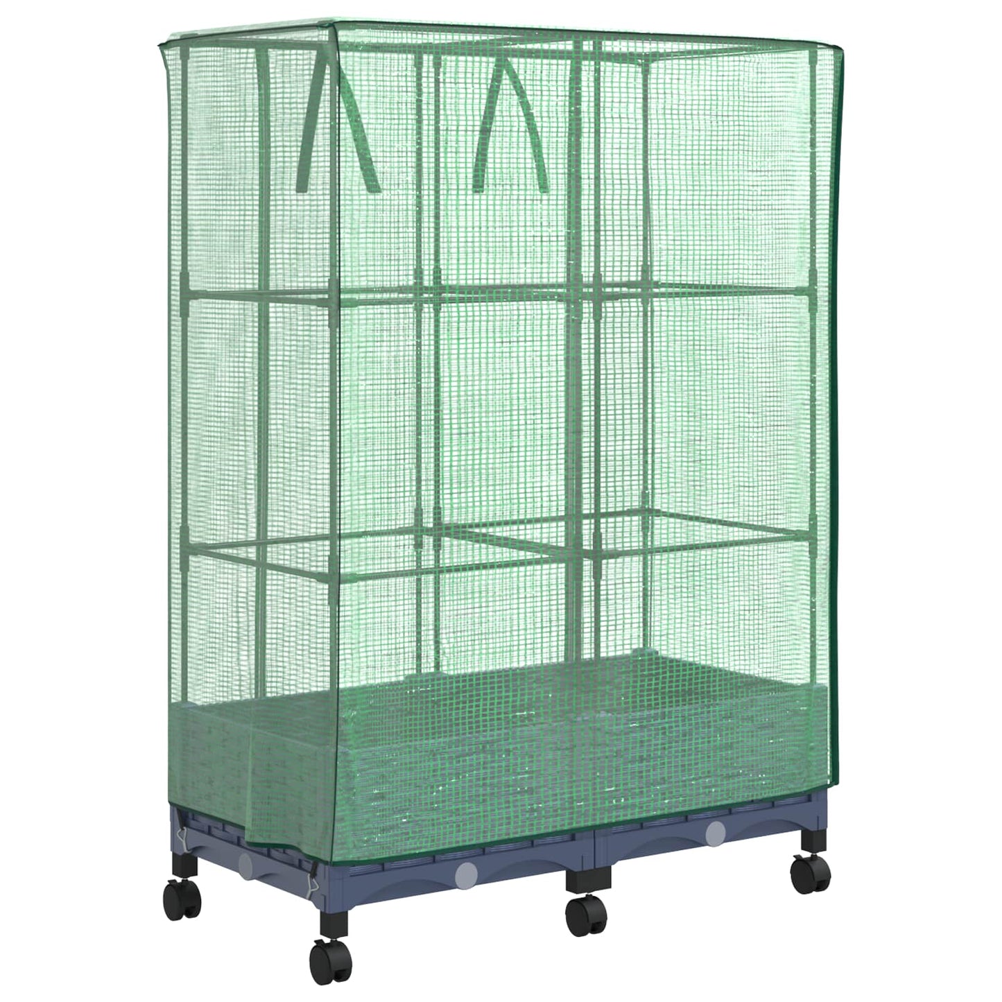 Hageplantekasse med drivhusdeksel og hjul 2 stk. Blågrå PP