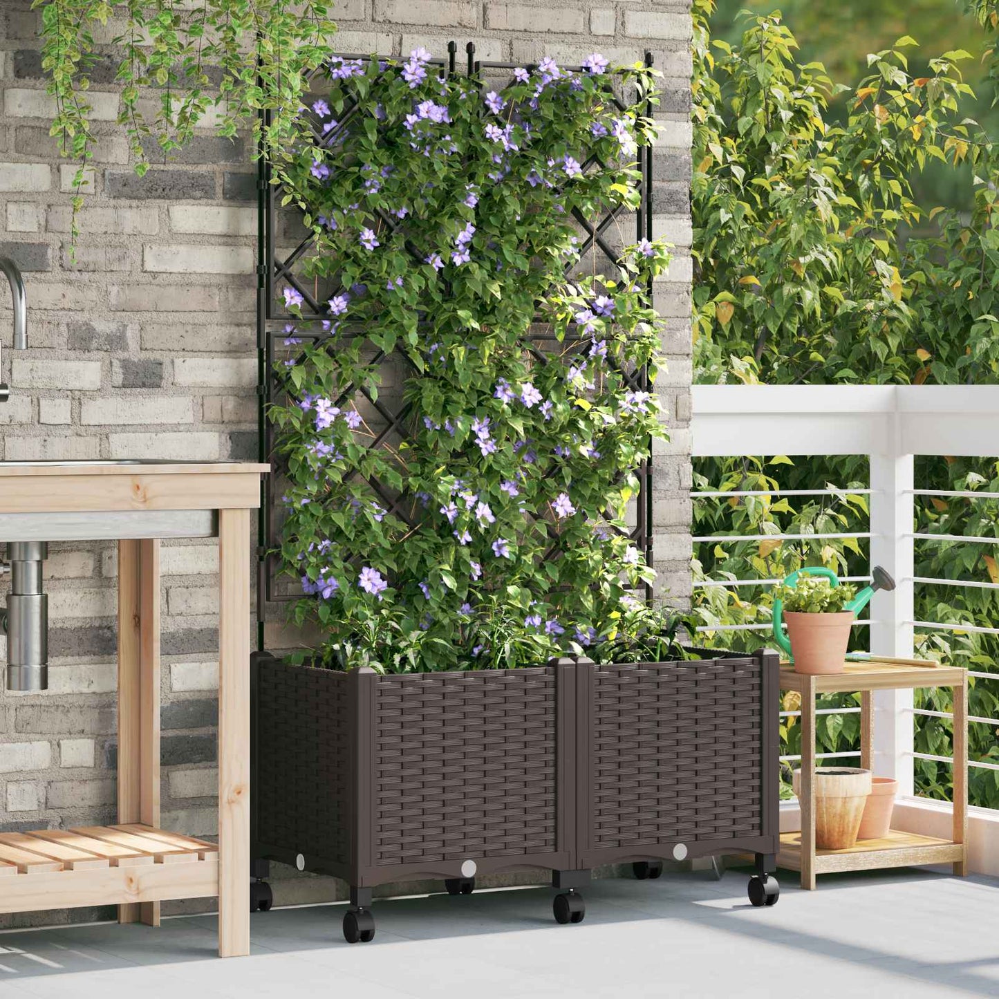 Hageplanter med espalier og hjul 2 stk. Brun 80 x 40 x 149 cm