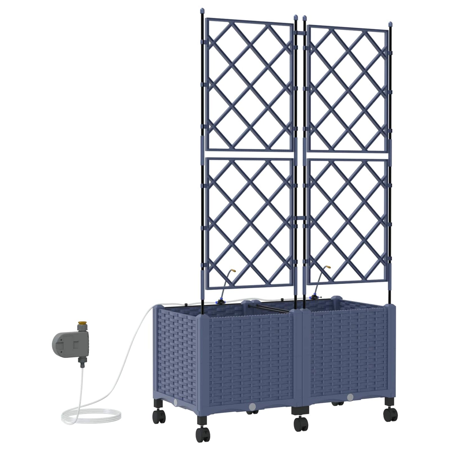 Hageplantekasse med vanning og hjul 2 stk. Grå 80 x 40 x 148 cm
