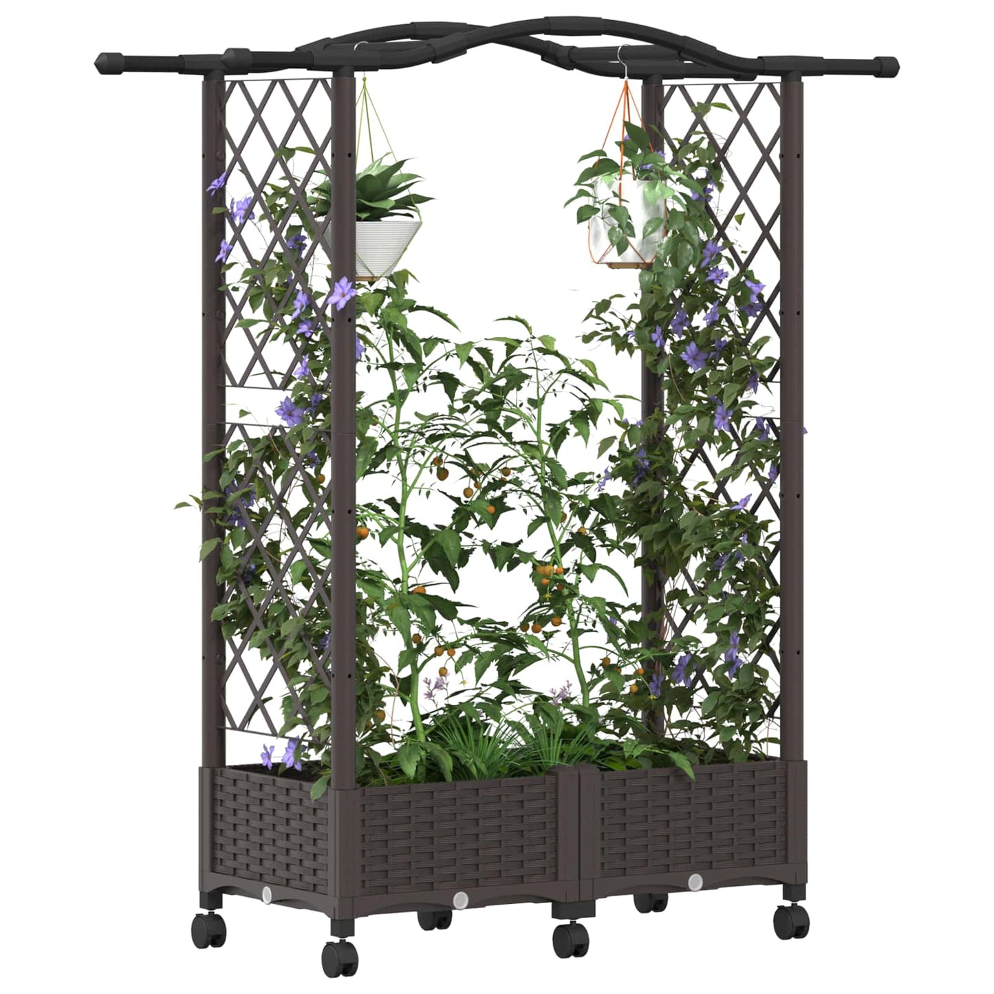 Hevet Bed med Trellis og Tak Brun 124 x 40 x 129 cm PP