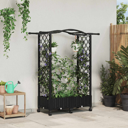 Hevet Bed med Trellis og Tak Svart 124 x 40 x 129 cm PP