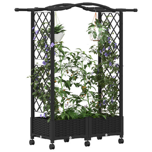 Hevet Bed med Trellis og Tak Svart 124 x 40 x 129 cm PP
