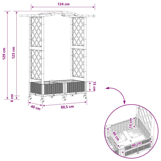 Hevet Bed med Trellis og Tak Svart 124 x 40 x 129 cm PP