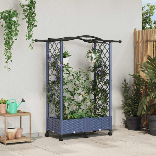 Hevet Bed med Trellis og Tak Grå 124 x 40 x 129 cm PP