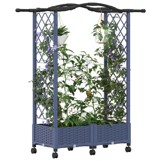 Hevet Bed med Trellis og Tak Grå 124 x 40 x 129 cm PP