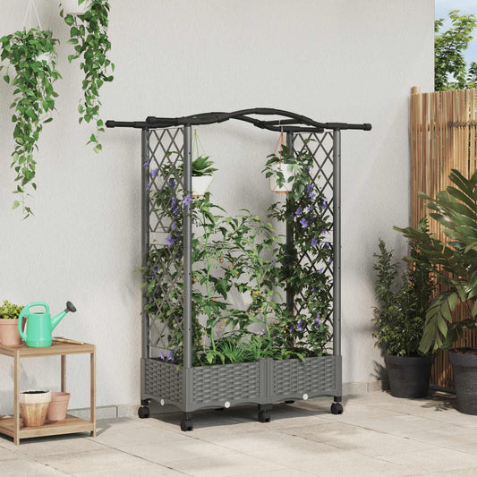 Hevet Bed med Trellis og Tak Lysegrå 124 x 40 x 129 cm PP