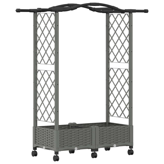 Hevet Bed med Trellis og Tak Lysegrå 124 x 40 x 129 cm PP