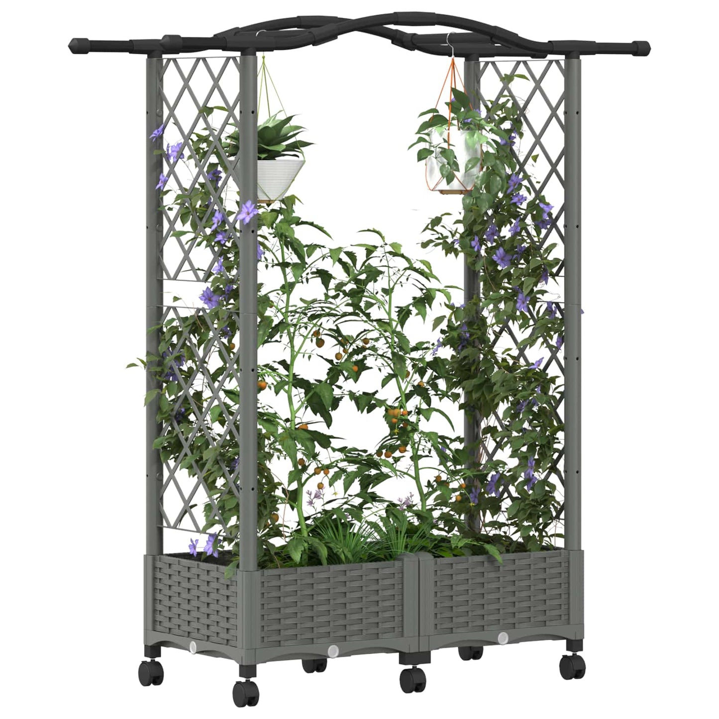 Hevet Bed med Trellis og Tak Lysegrå 124 x 40 x 129 cm PP