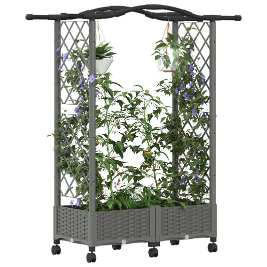 Hevet Bed med Trellis og Tak Lysegrå 124 x 40 x 129 cm PP