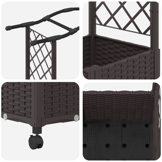 Hevet Bed med Trellis og Tak Brun 125 x 40 x 144 cm PP