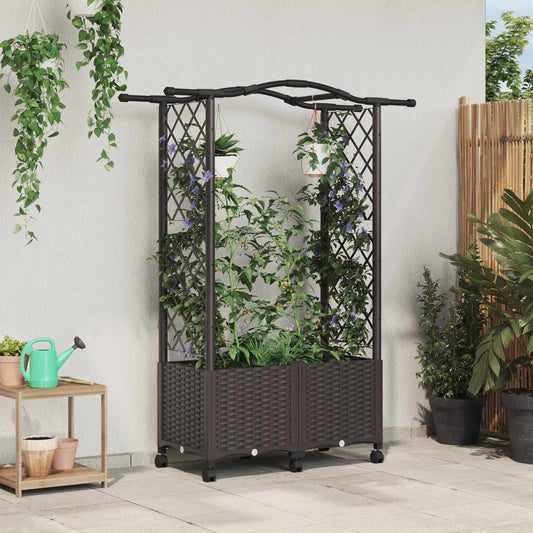 Hevet Bed med Trellis og Tak Brun 125 x 40 x 144 cm PP