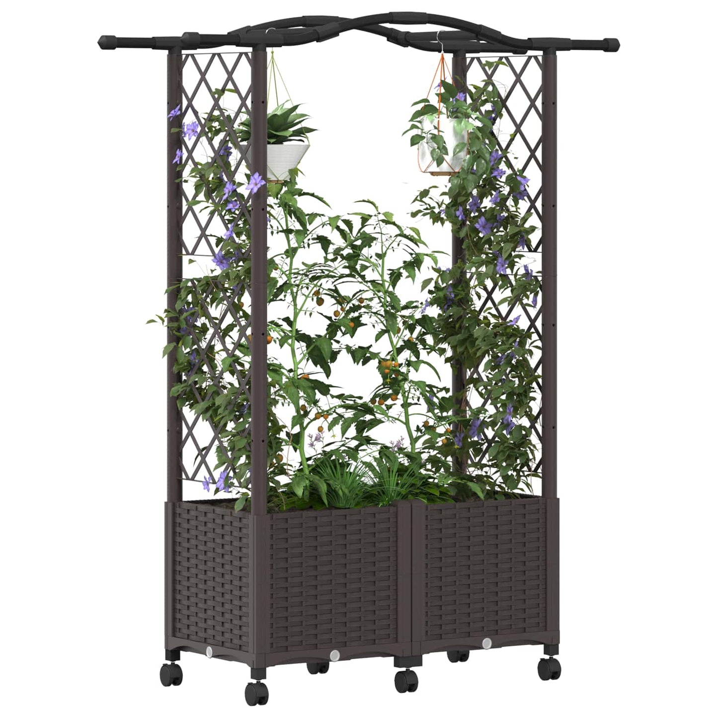 Hevet Bed med Trellis og Tak Brun 125 x 40 x 144 cm PP